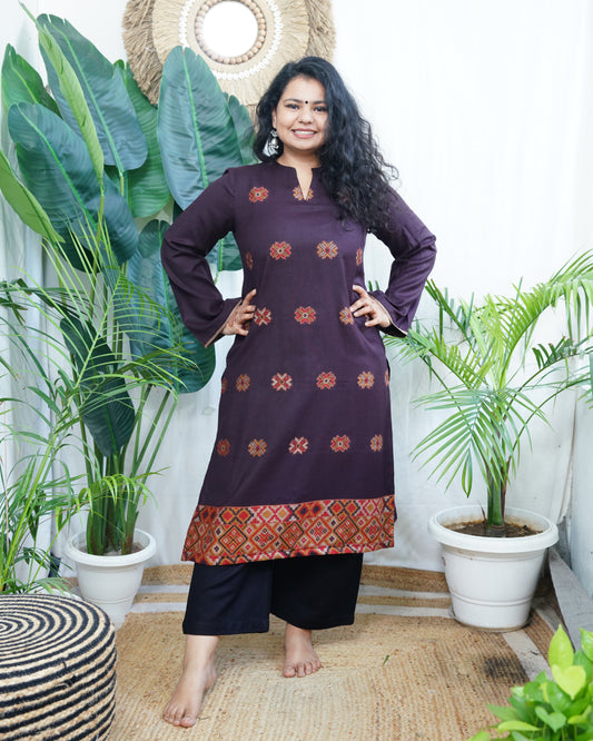 Dark brown Kullu Woollen kurta