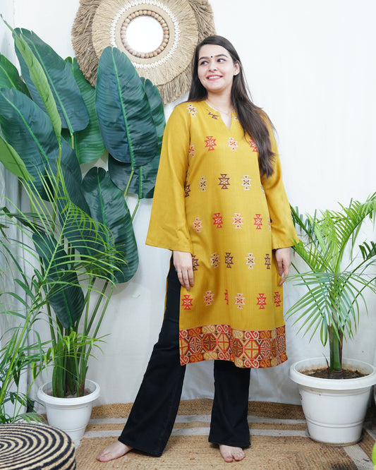 Mustard Kullu Woollen long kurta