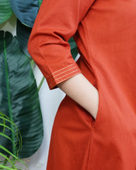 Rust A-line Gather style Kurta with pocket