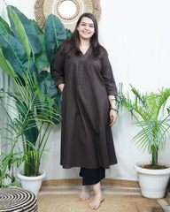 Coffee A-line Gather style Kurta with pocket