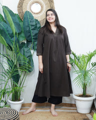 Coffee A-line Gather style Kurta with pocket