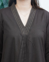 Coffee A-line Gather style Kurta with pocket