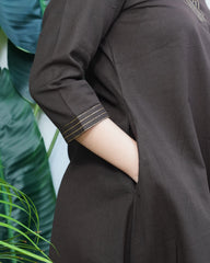 Coffee A-line Gather style Kurta with pocket