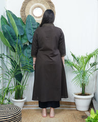 Coffee A-line Gather style Kurta with pocket