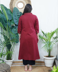 Maroon A-line Gather style Kurta with pocket