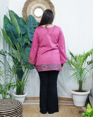 Pink Kullu border woollen short kurti