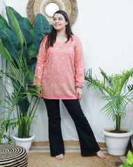 Peach kanni embroidered WOOLLEN short kurti