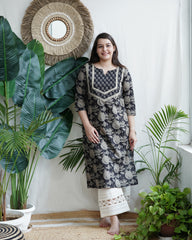 Black Floral Yoke Kurta