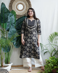 Black Floral Yoke Kurta
