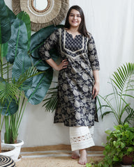 Black Floral Yoke Kurta