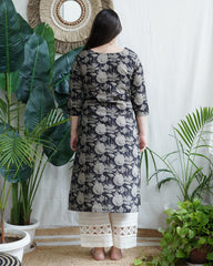 Black Floral Yoke Kurta