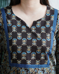 Brown Block Printed yoke Kurta