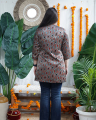 Multi tone geometric modal silk kurti