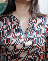 Multi tone geometric modal silk kurti