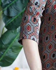 Multi tone geometric modal silk kurti