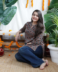 Multi tone geometric modal silk kurti