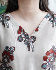 Beige Indigo Floral Modal Silk Kurti