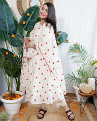 Cream Heart Mulmul Kurta duppata set