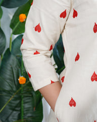 Cream Heart Mulmul Kurta duppata set