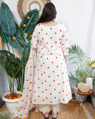 Cream Heart Mulmul Kurta duppata set