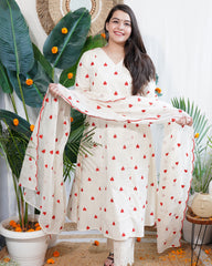 Cream Heart Mulmul Kurta duppata set