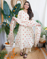 Cream Heart Mulmul Kurta duppata set