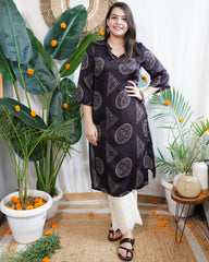 Black geometric modal silk kurta