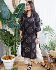 Black geometric modal silk kurta