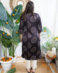Black geometric modal silk kurta