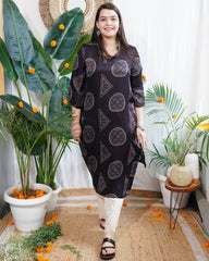 Black geometric modal silk kurta