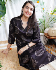 Black geometric modal silk kurta
