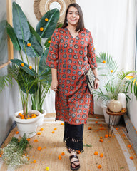 Maroon modal ajrakh kurta