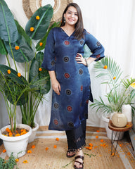 Indigo dotted modal silk kurta