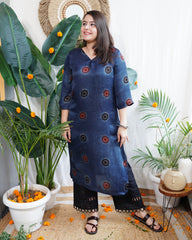 Indigo dotted modal silk kurta