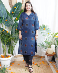 Indigo dotted modal silk kurta