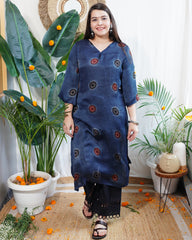 Indigo dotted modal silk kurta