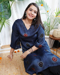 Indigo dotted modal silk kurta