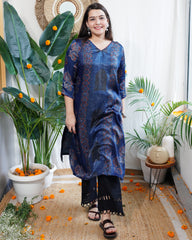 Indigo designer panel Modal silk kurta