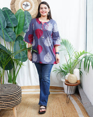 Grey circle handblock kurti