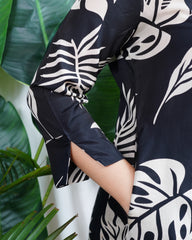 Black big leaf aline kurta with pocket