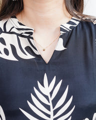 Black big leaf aline kurta with pocket