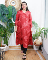 Maroon leaf aline kurta