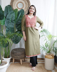 Mehendi embroidered yoke Long kurta