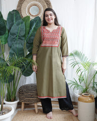 Mehendi embroidered yoke Long kurta