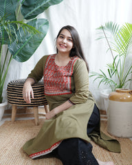 Mehendi embroidered yoke Long kurta