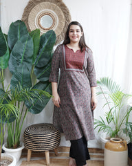 Charcoal Geometric Print Yoke Kurta