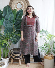 Charcoal Geometric Print Yoke Kurta