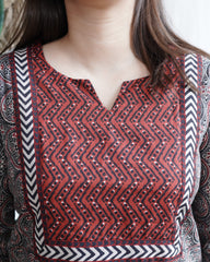 Charcoal Geometric Print Yoke Kurta