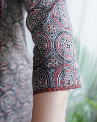 Charcoal Geometric Print Yoke Kurta