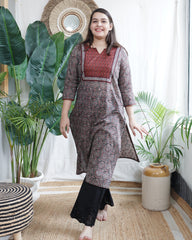 Charcoal Geometric Print Yoke Kurta